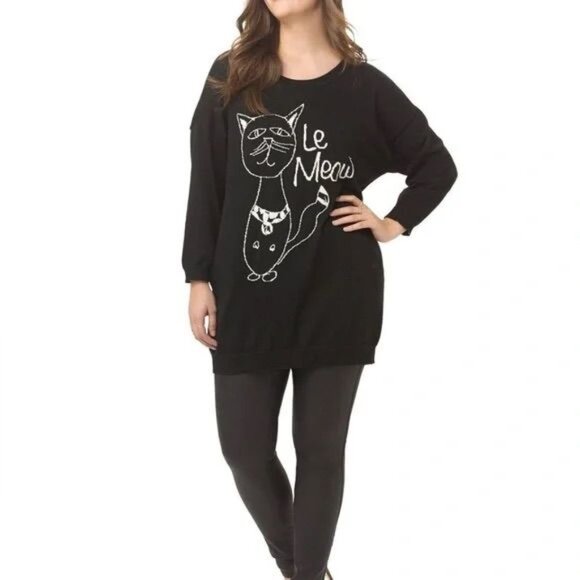 Melissa McCarthy Seven7‎ Le Meow Cat Black Knit Sweater Dress Plus Size 1X - Picture 1 of 9